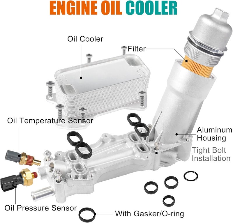 SOASEMBE 926-959 Upgraded Aluminum Engine Oil Cooler Filter Housing with Sensors and Gaskets Fit for 2011-2016 Chrysler 200 300 Dodge Ram Avenger Challenger Jeep Wrangler 3.6L V6 68105583AF w/Aluminum Cap - Image 5